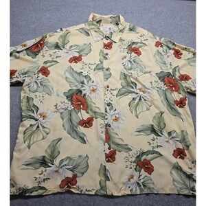 Iolani Mens 3XL Tropical Floral Short Sleeve Hawaiian Shirt Cream Rayon USA